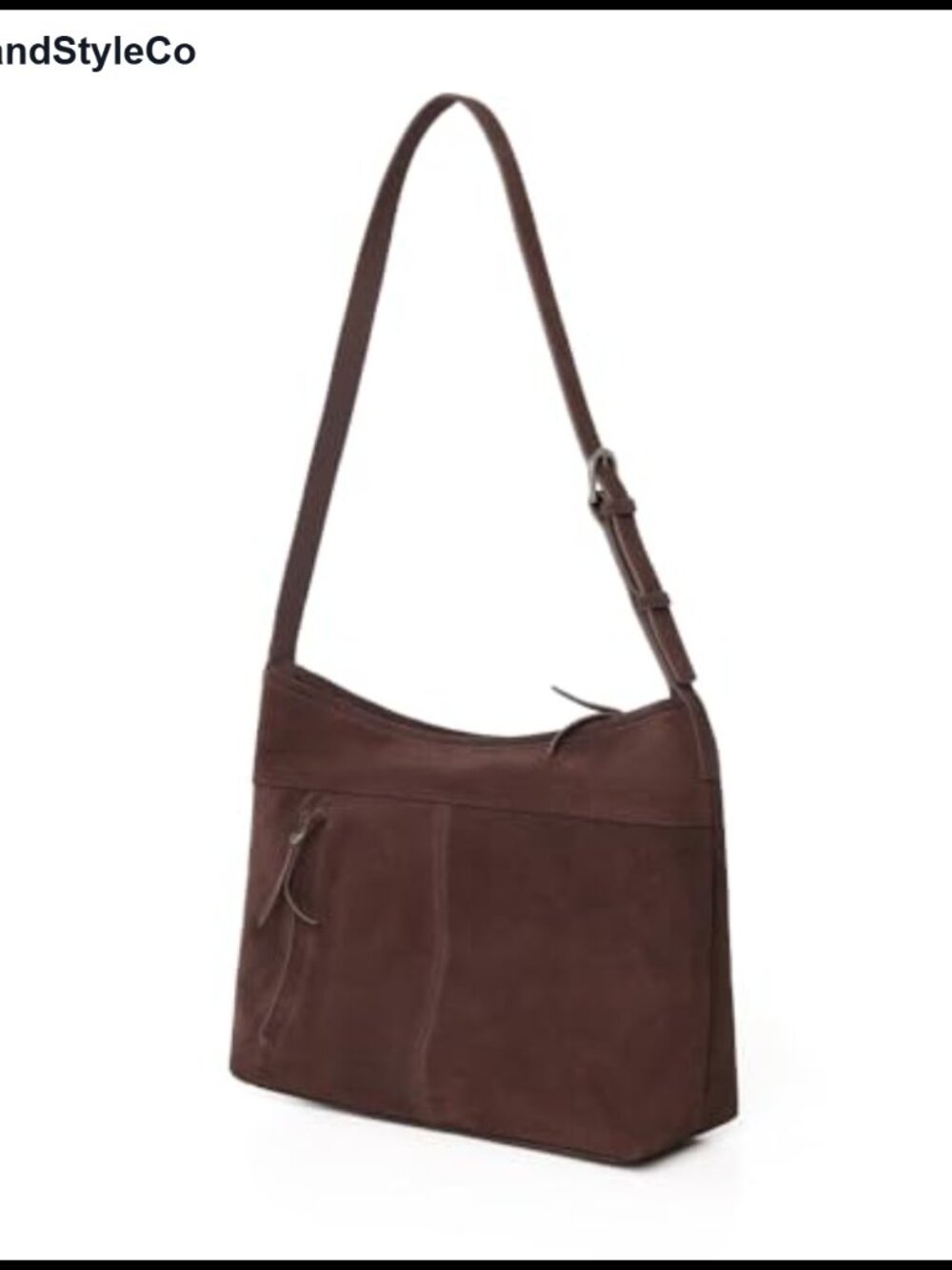 Genuine Suede Leather Slouchy Hobo Shoulder Crossbody Handbag Zip Top